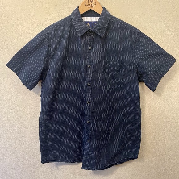 Rugby University Other - Rugby University Men's Preppy Button Up‎ Shirt Short Sleeve Navy Dotted Sz L EUC